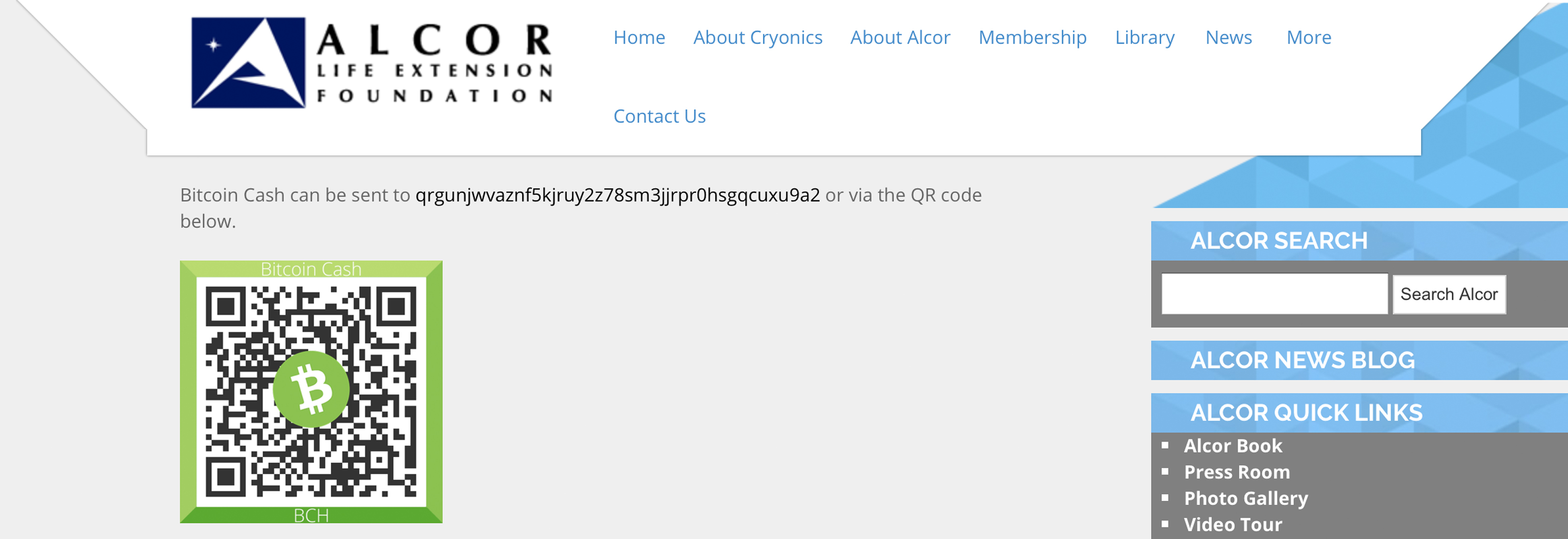 Alcor Life Extension Foundation现在接受比特币现金捐款